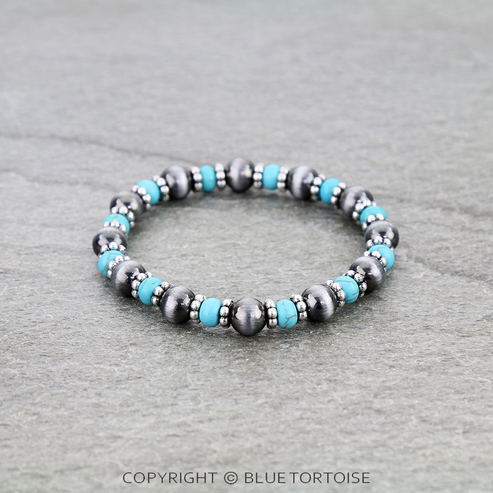 Navajo Style Pearl & Bead Stretch Bracelet