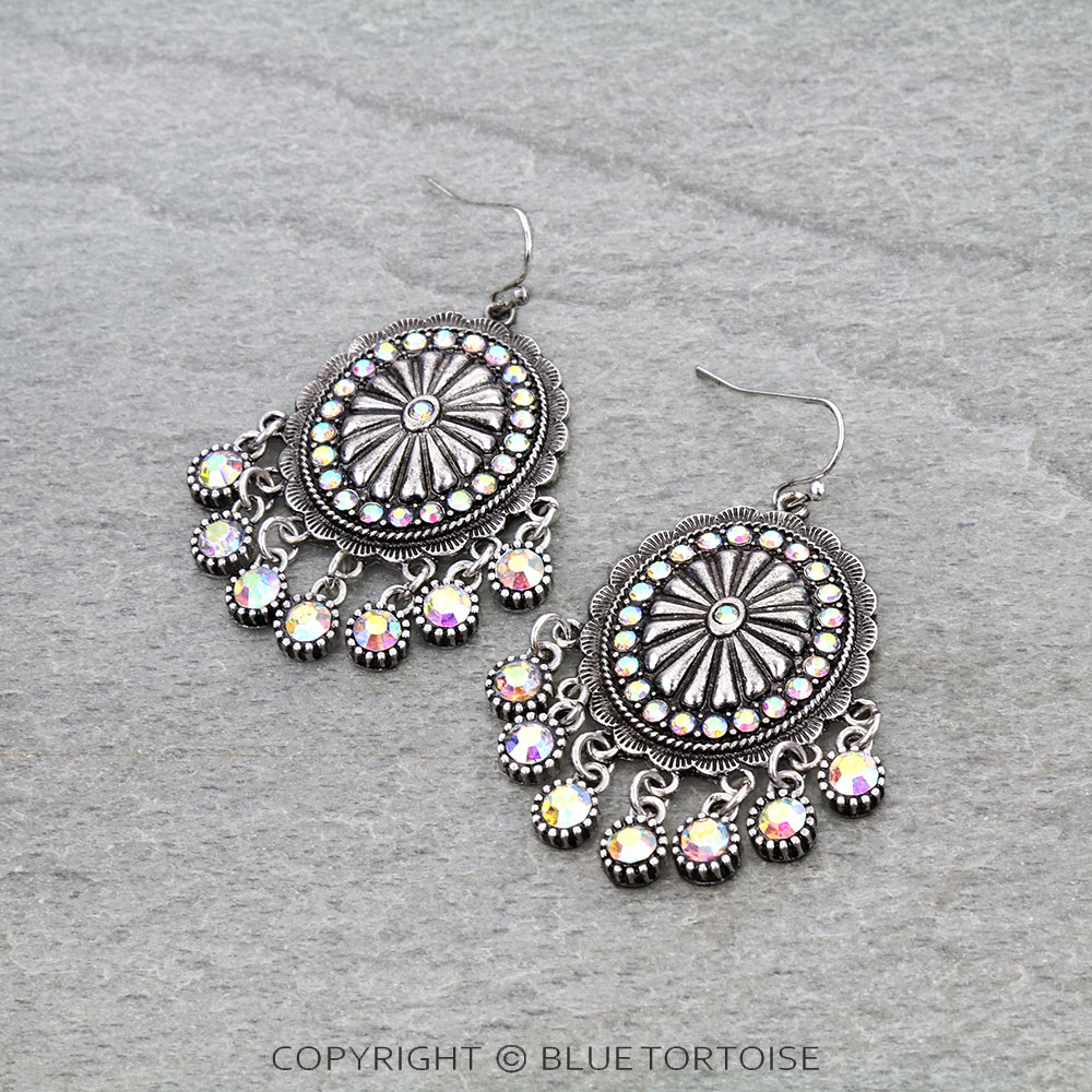 Western Concho Stone Dangle Earrings