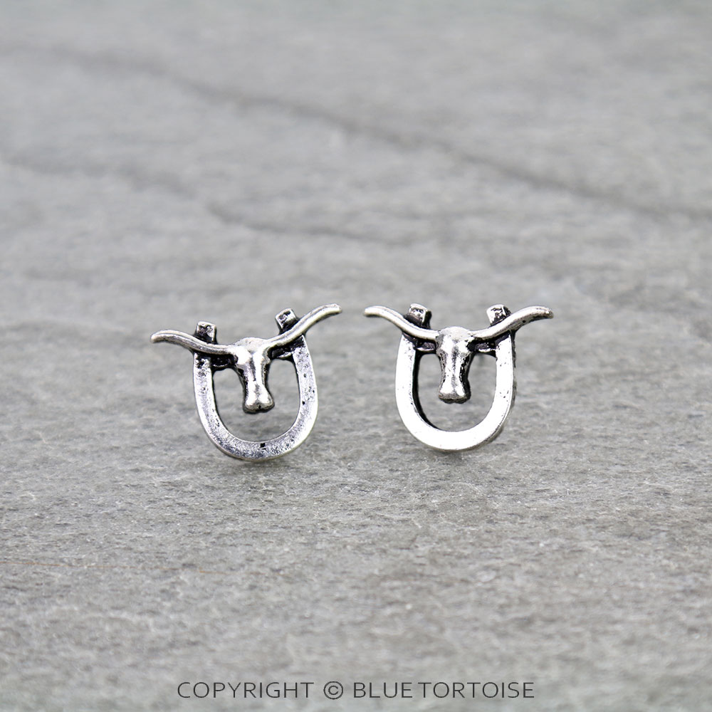 Western Longhorn Horseshoe Stud Earrings