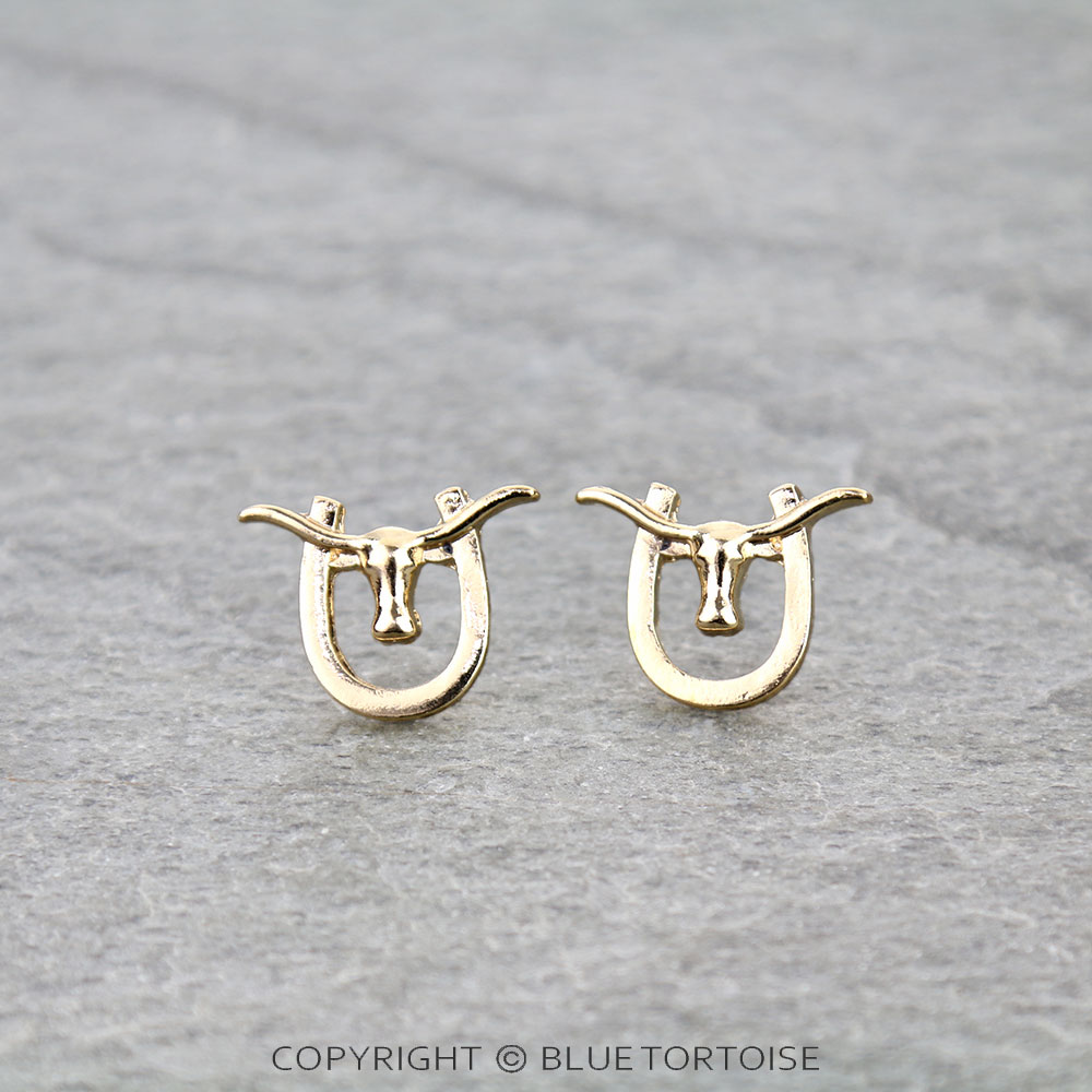 Western Longhorn Horseshoe Stud Earrings