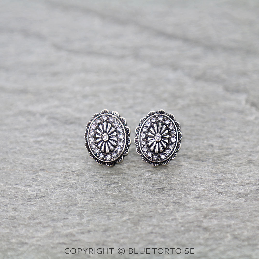 Western Concho Paved Stone Stud Earrings