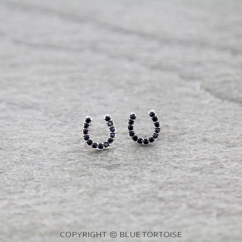 Western Horseshoe Paved Stone Stud Earrings