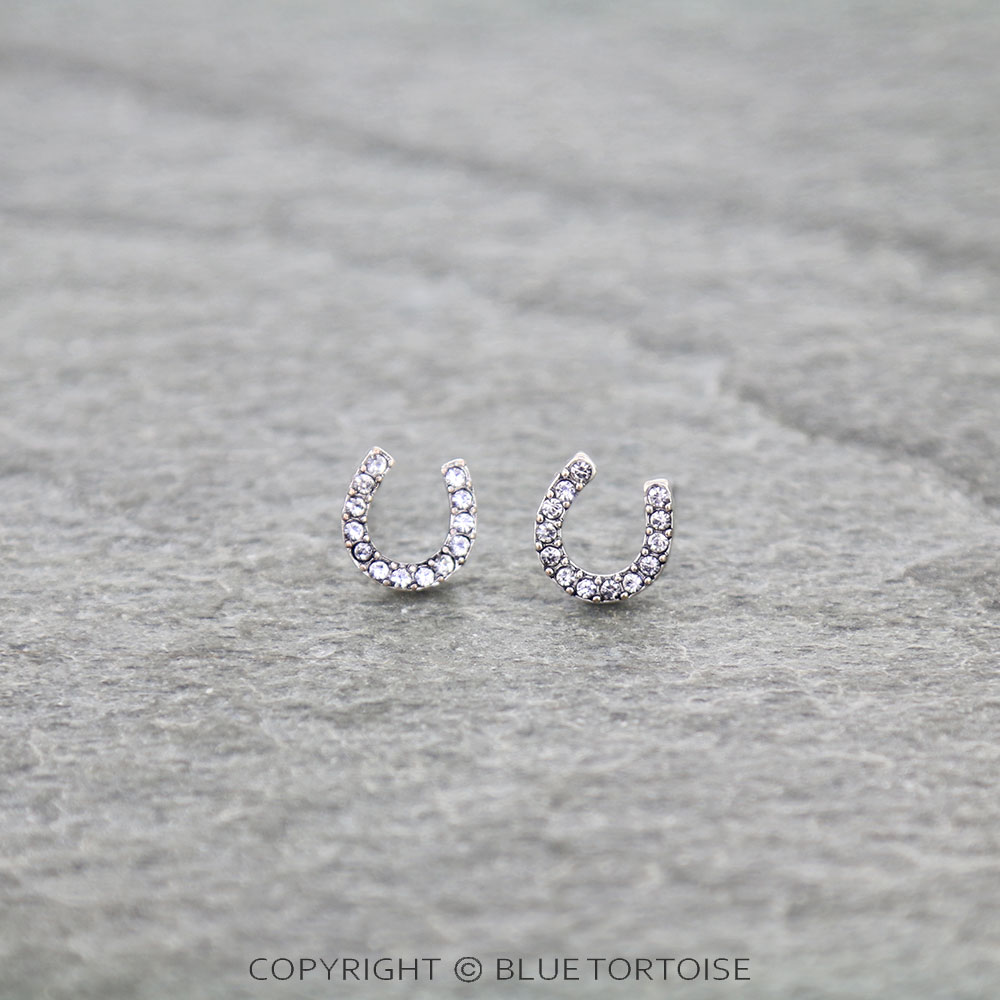 Western Horseshoe Paved Stone Stud Earrings