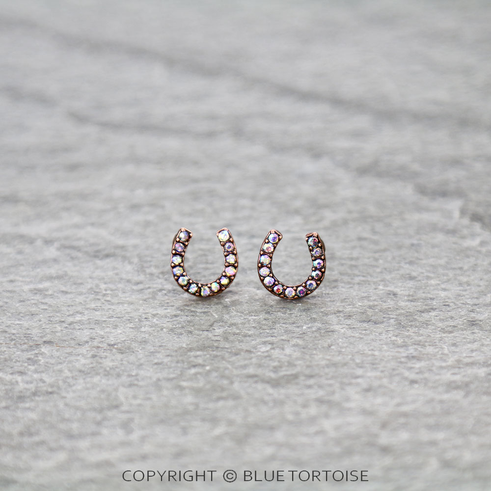 Western Horseshoe Paved Stone Stud Earrings
