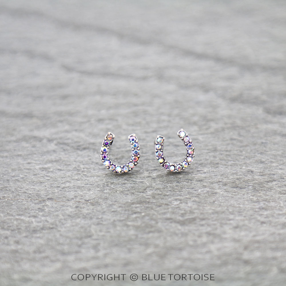 Western Horseshoe Paved Stone Stud Earrings