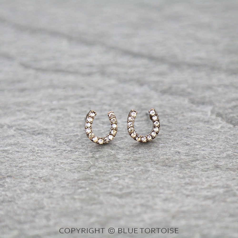 Western Horseshoe Paved Stone Stud Earrings