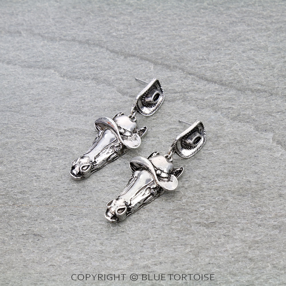 Western Horse in Cowboy Hat Stud Earrings