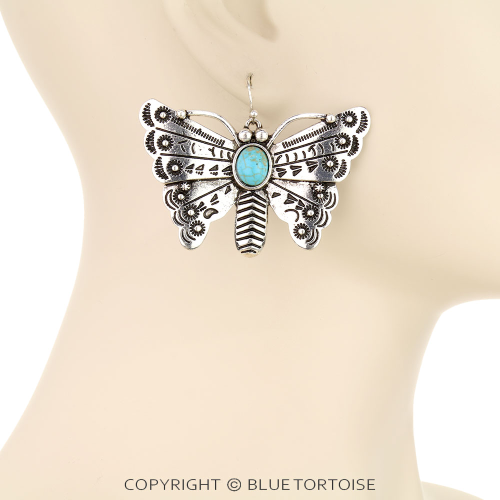 Western Butterfly Stone Dangle Earrings - Image 2