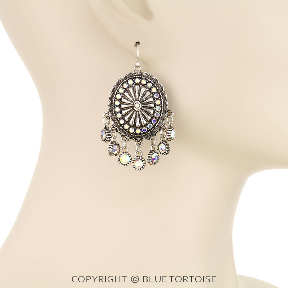 Western Concho Stone Dangle Earrings - Image 2