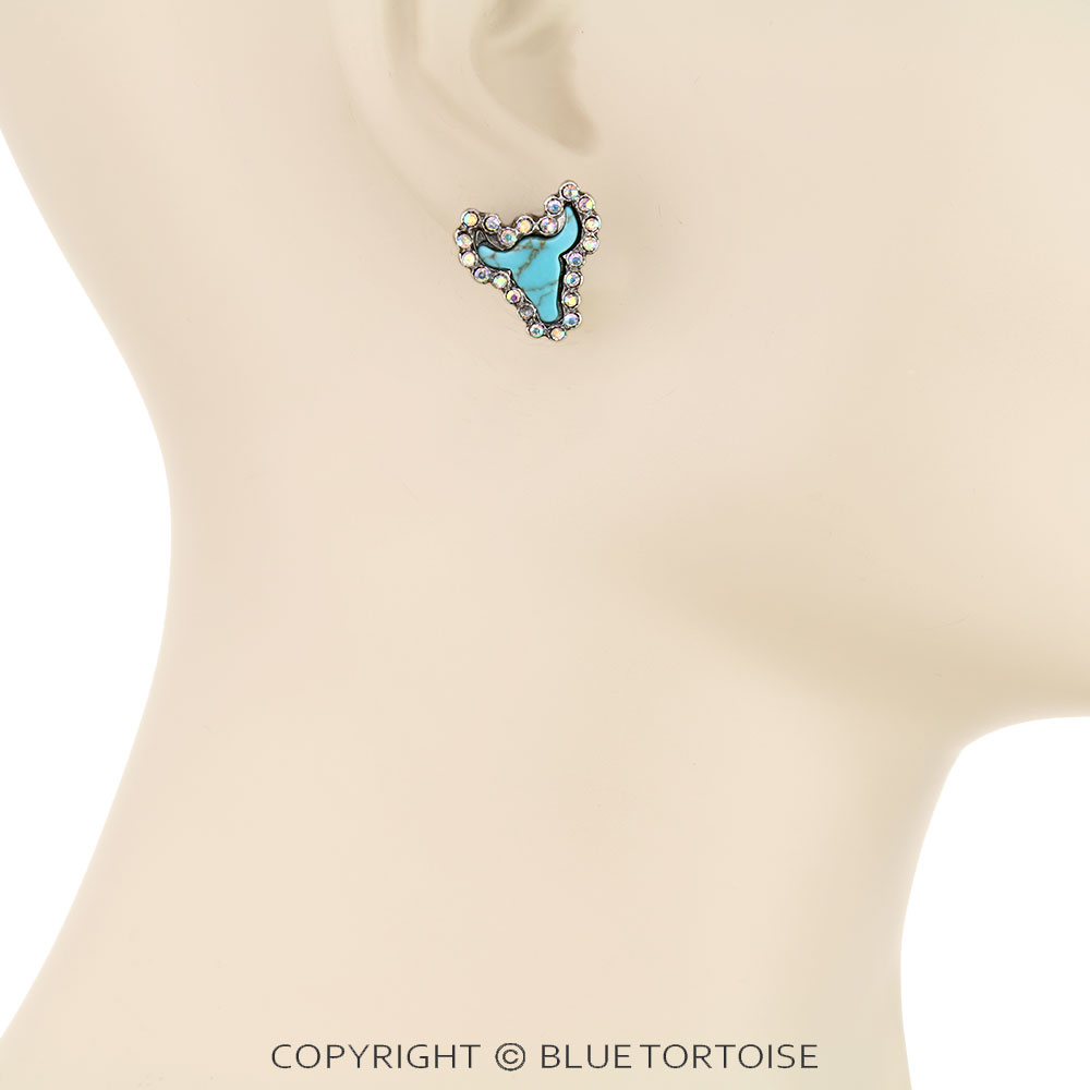 Western Steer Head Paved Stone Stud Earrings - Image 2