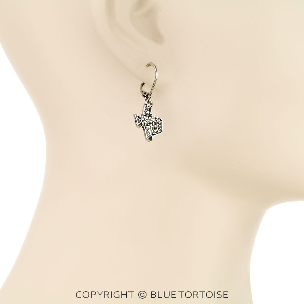 Western Etched Texas Map Dangle Earrings - Image 2