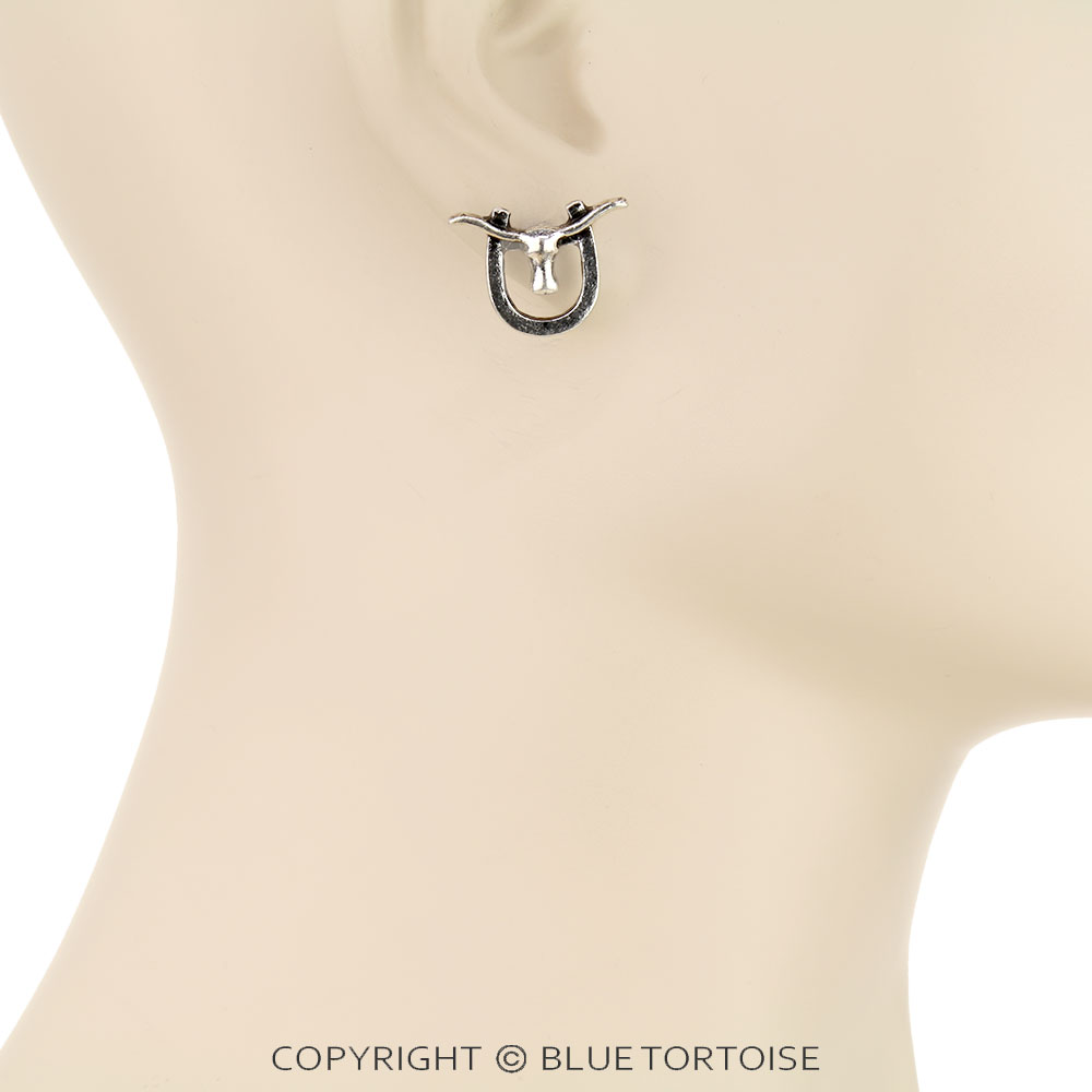 Western Longhorn Horseshoe Stud Earrings - Image 2