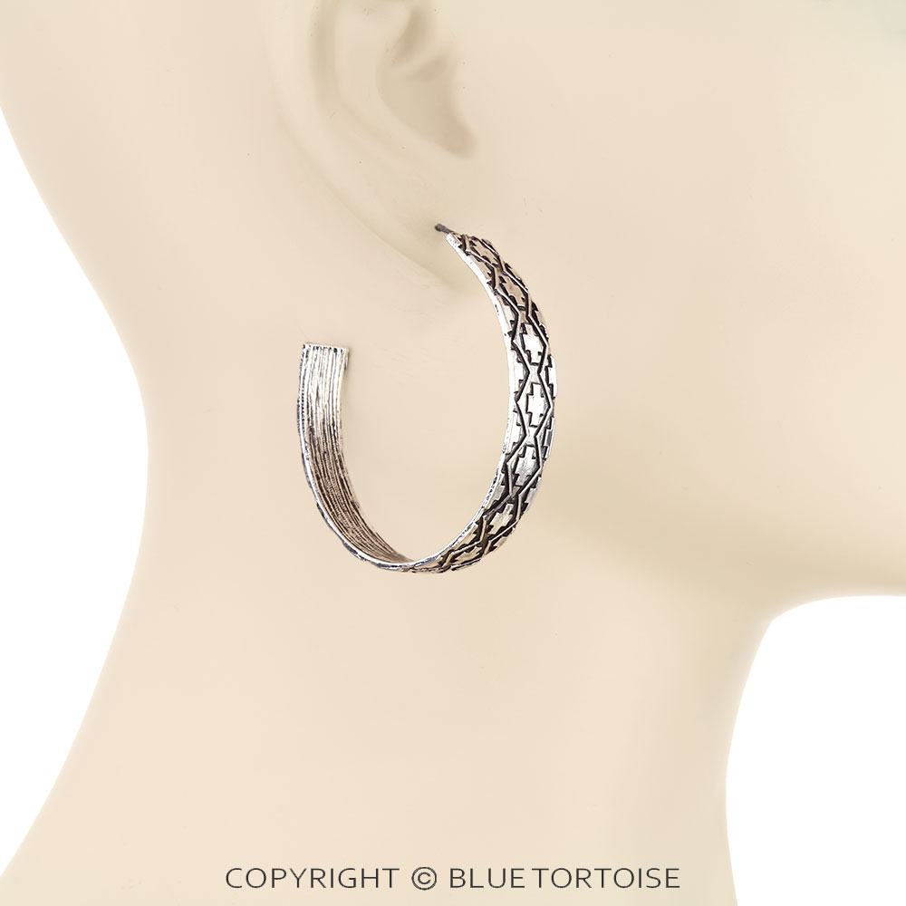 2" Western Aztec Hoop Earrings - Image 2