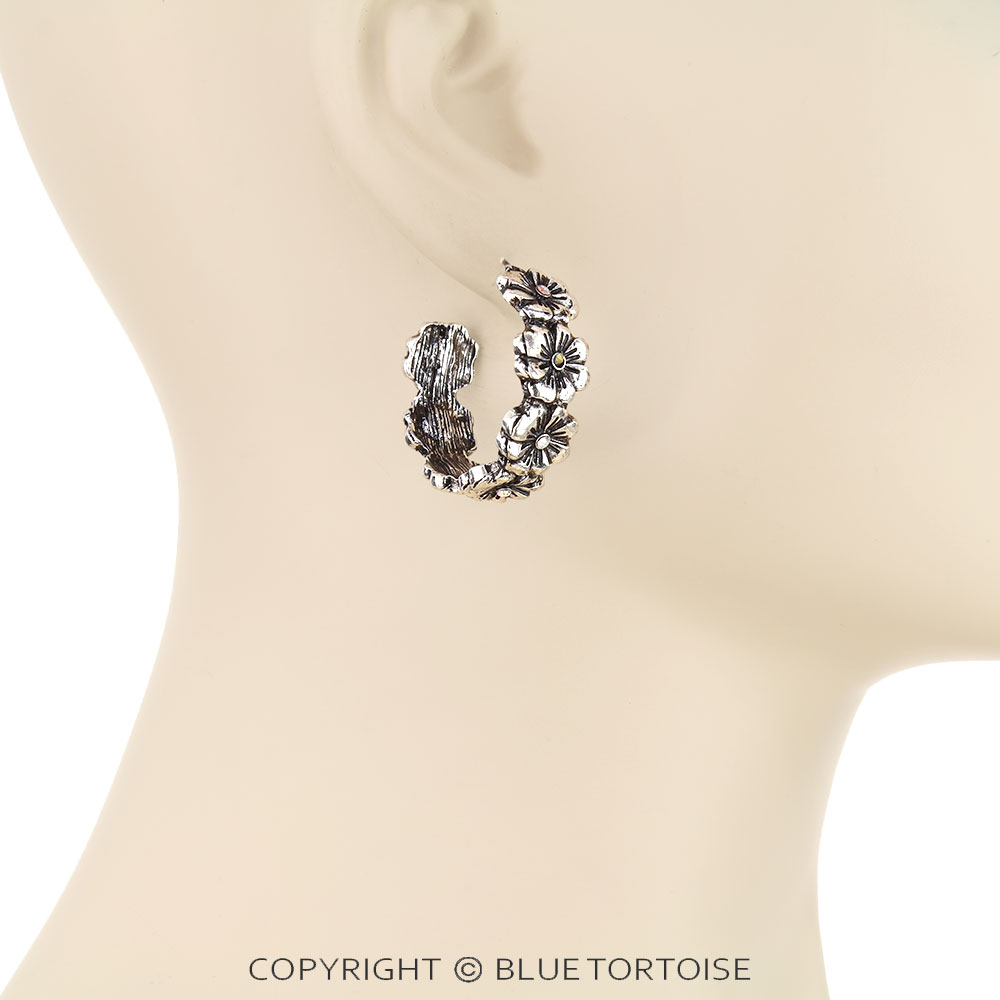 1.25" Western Flower Hoop Earrings - Image 2