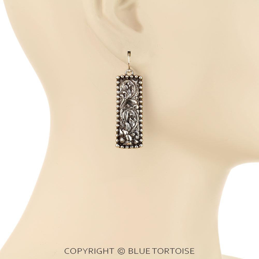 Western Filigree Bar Dangle Earrings - Image 2