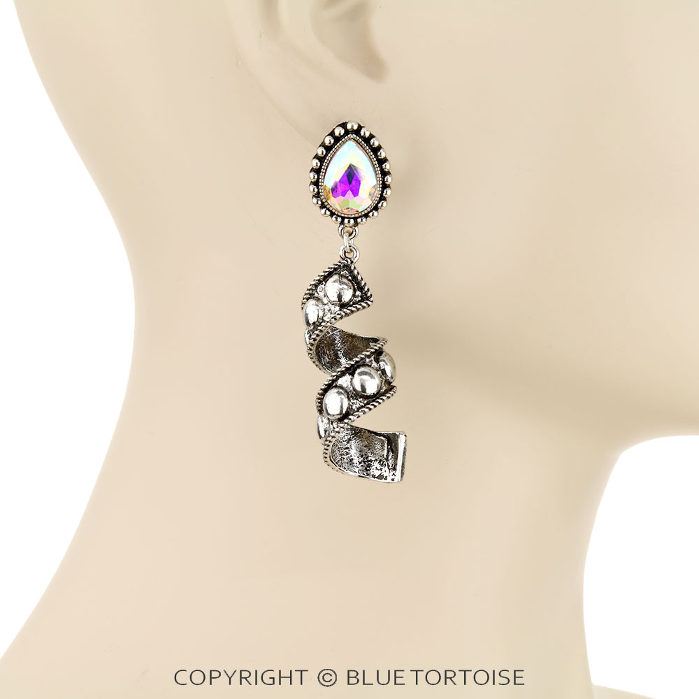 Western Teardrop Bubble Spiral Stud Earrings - Image 2