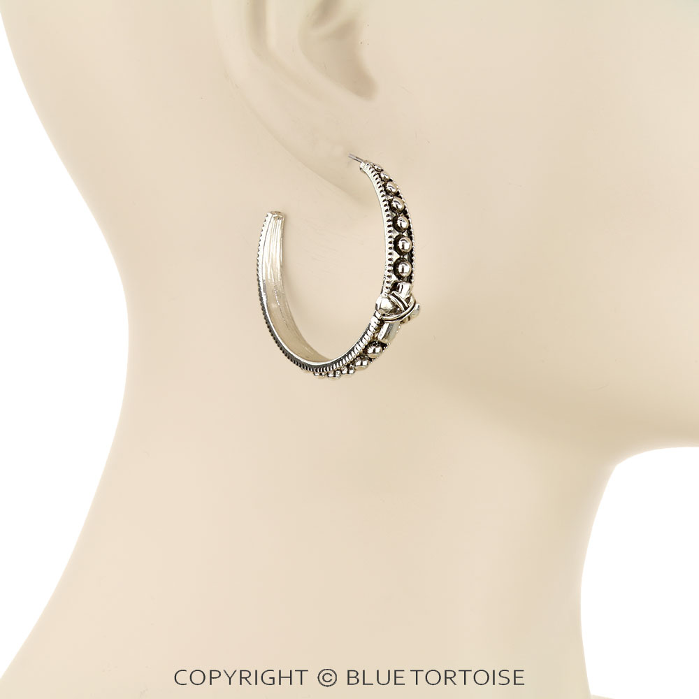 Western Ball TXR Cross Hoop Earrings - Image 2