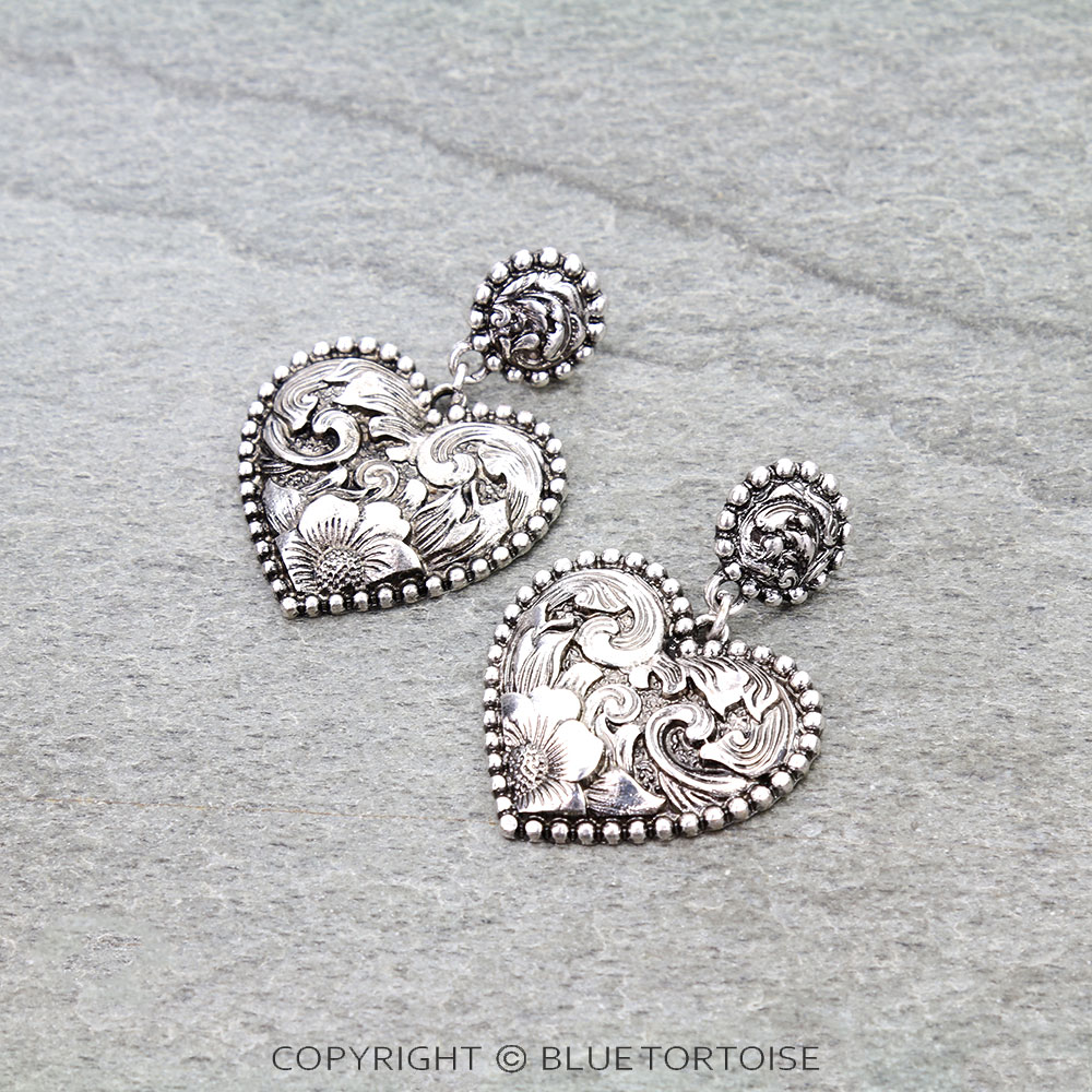 Western Filigree Heart Stud Earrings