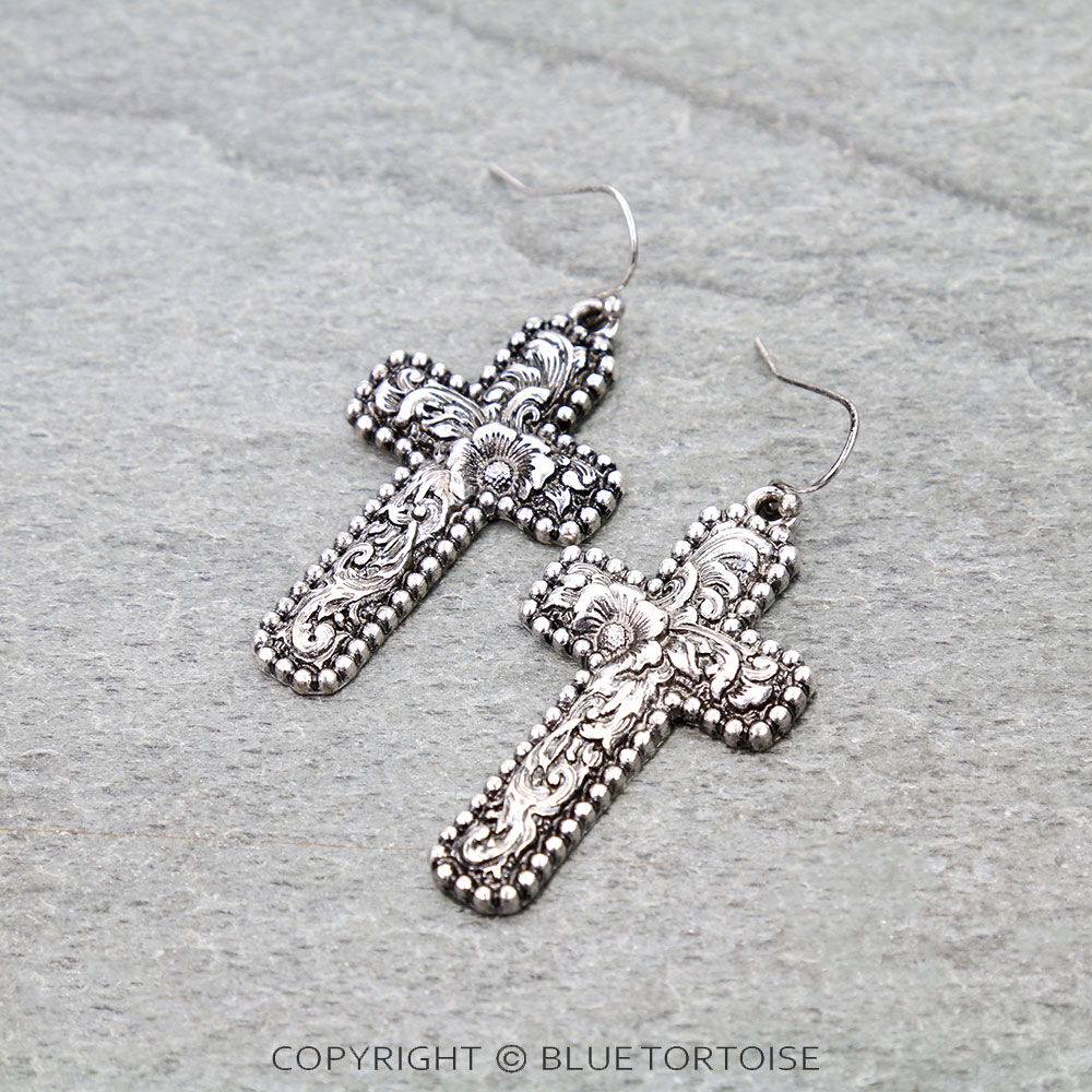 Western Filigree Cross Dangle Earrings