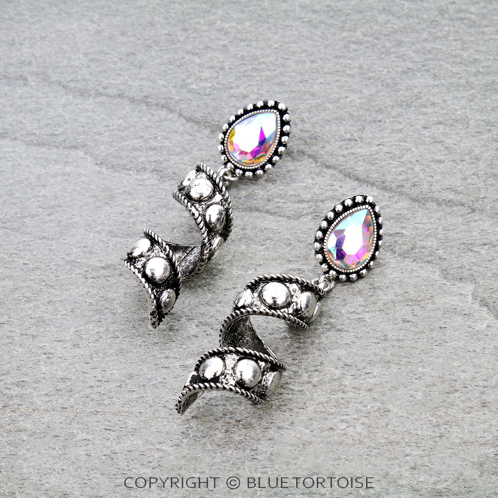 Western Teardrop Bubble Spiral Stud Earrings