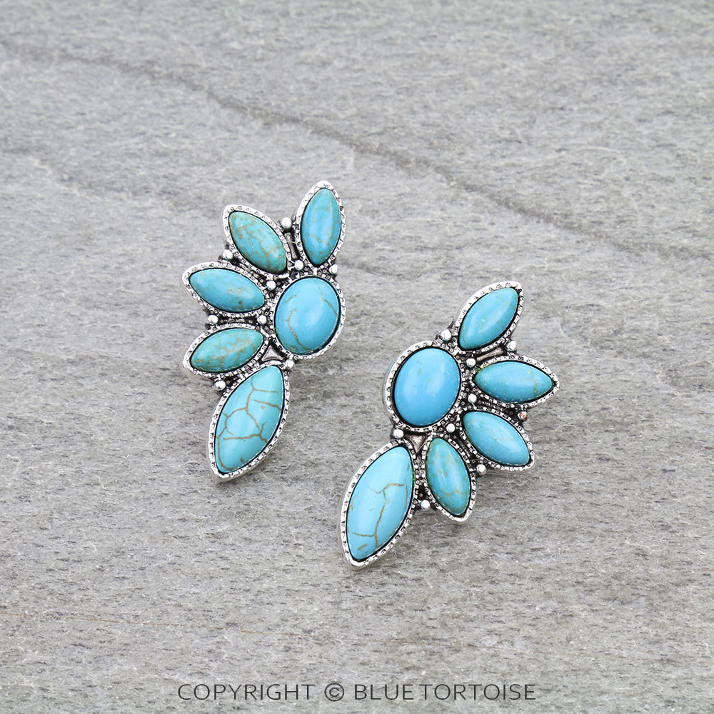 Western Half Concho Stone Stud Earrings