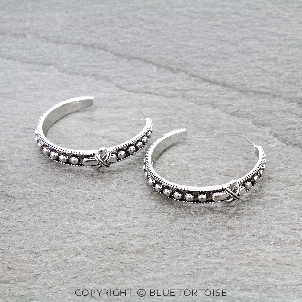 Western Ball TXR Cross Hoop Earrings