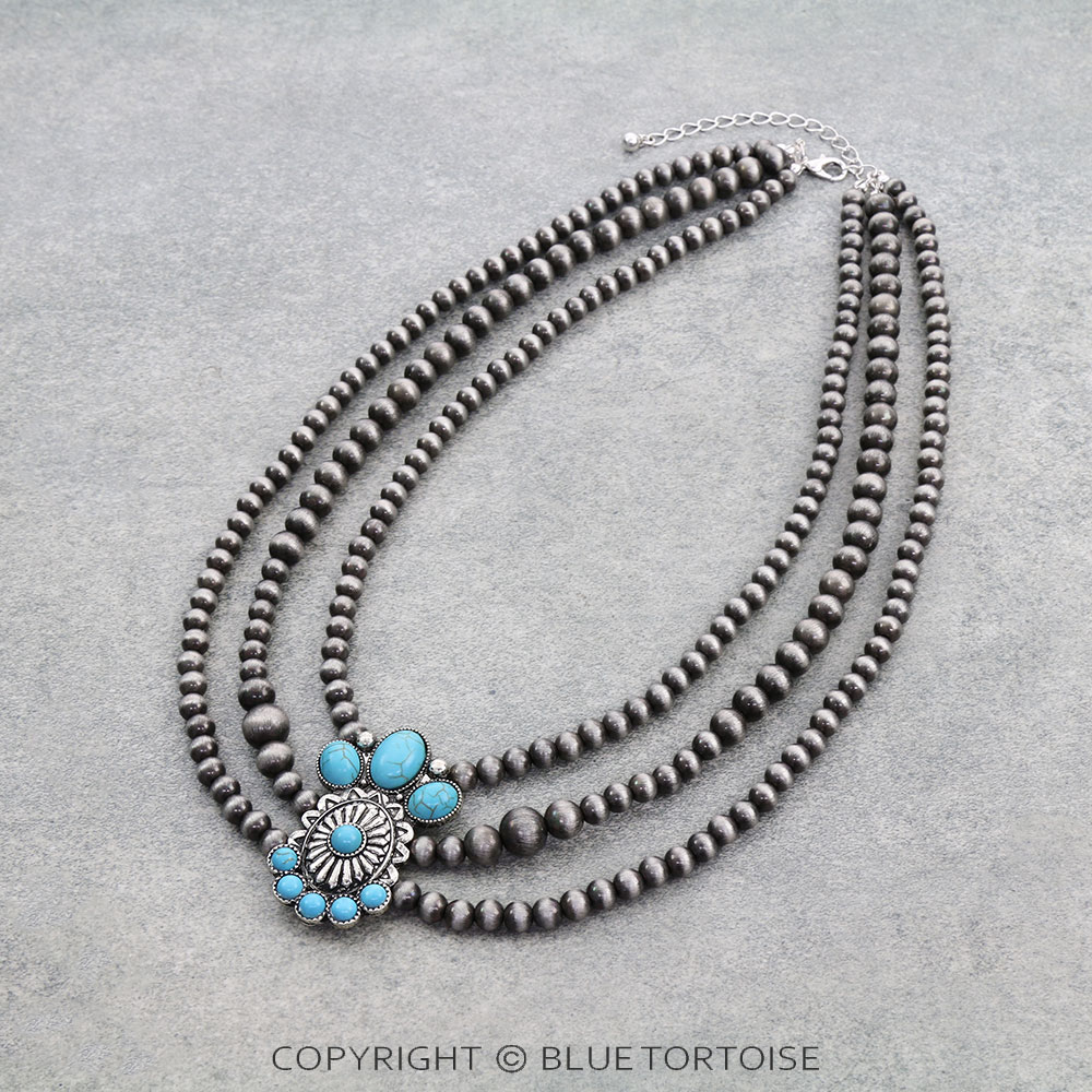 3 Layered Western Concho Stone Necklace