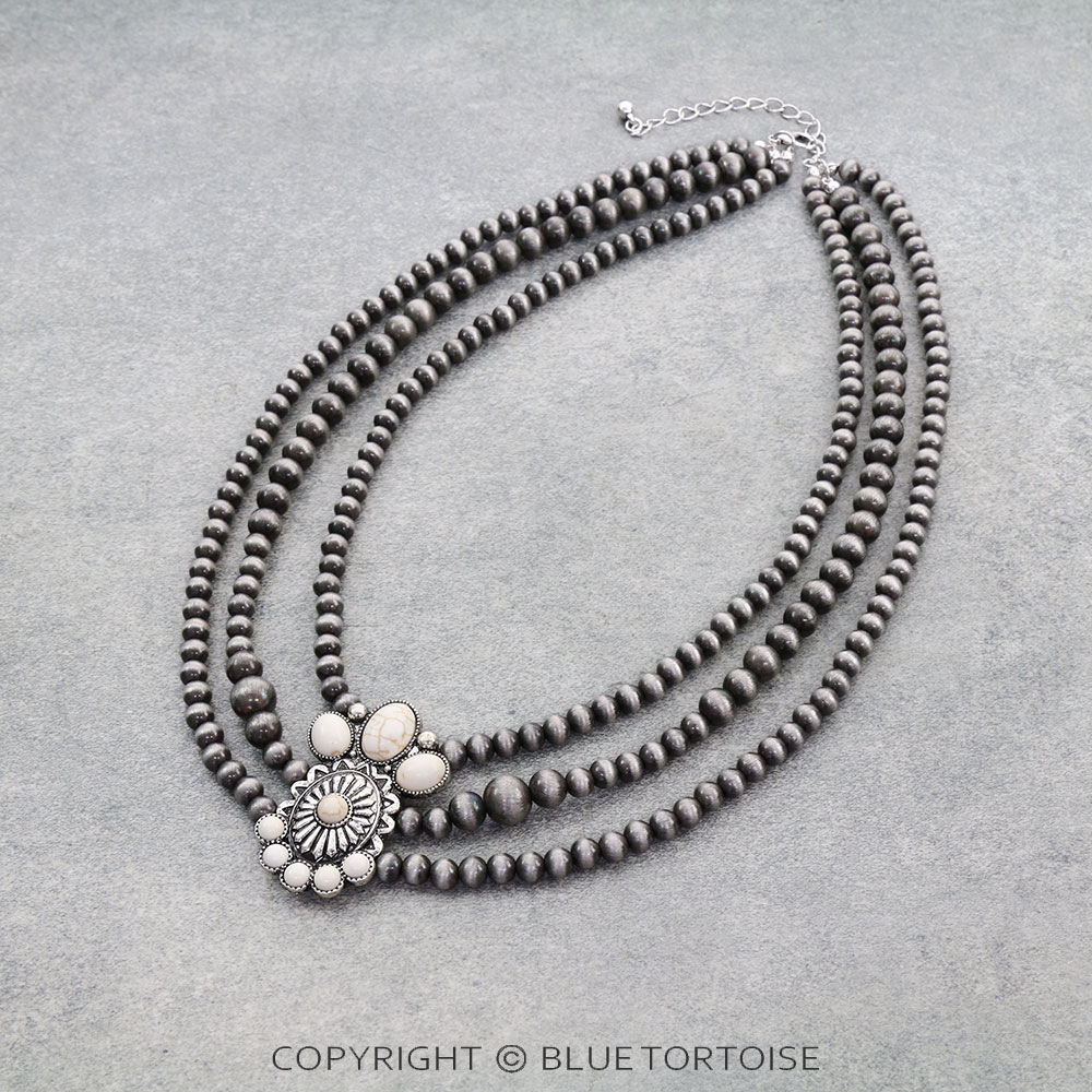 3 Layered Western Concho Stone Necklace
