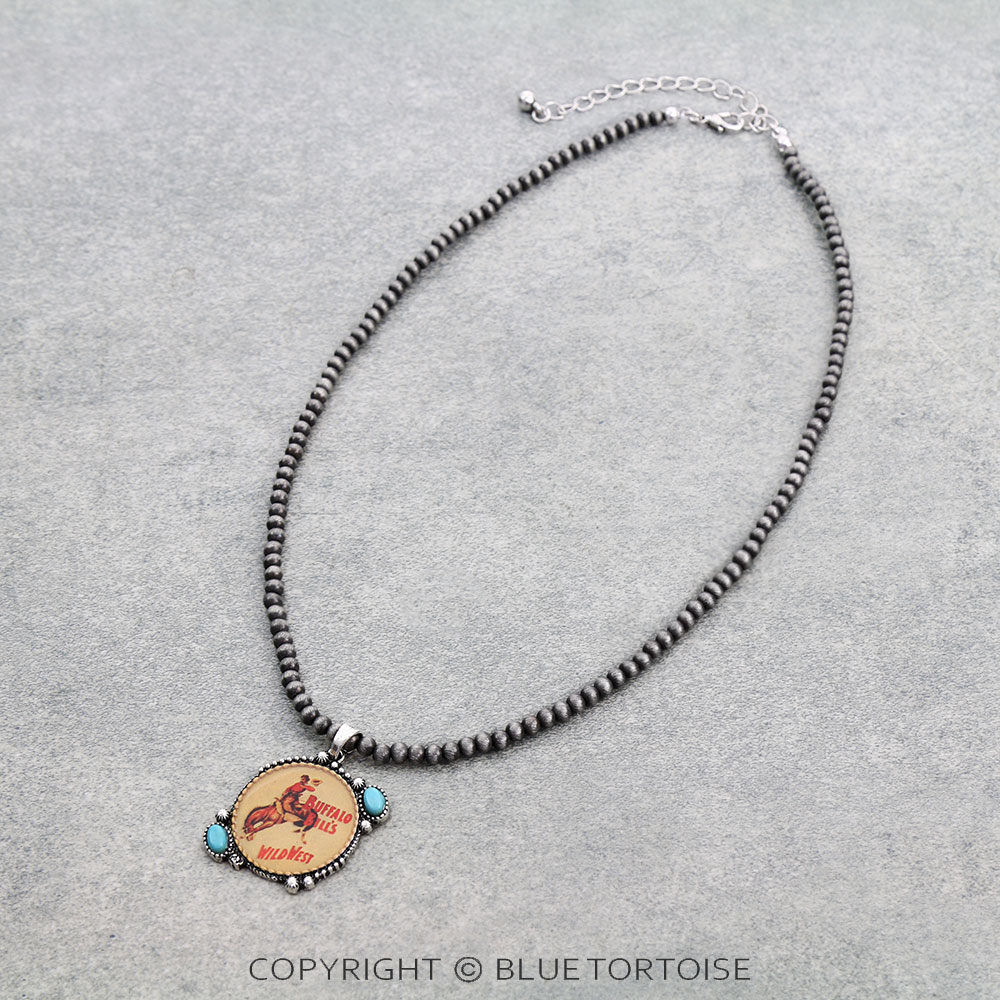 Western Buffalo Print Pendant Necklace