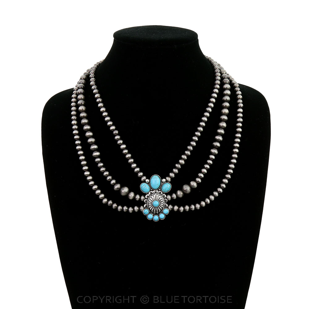 3 Layered Western Concho Stone Necklace - Image 2