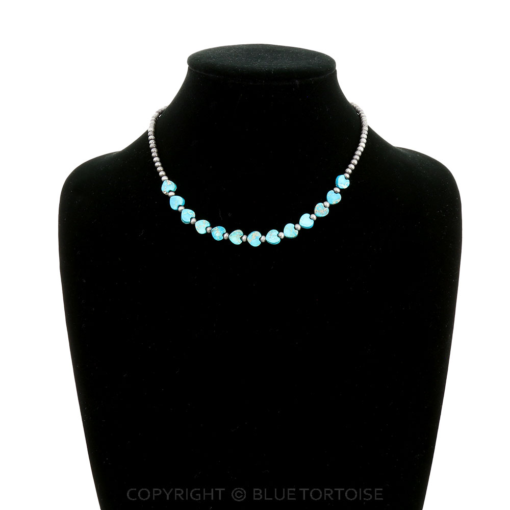 Navajo Style Pearl and Heart Bead Necklace - Image 2