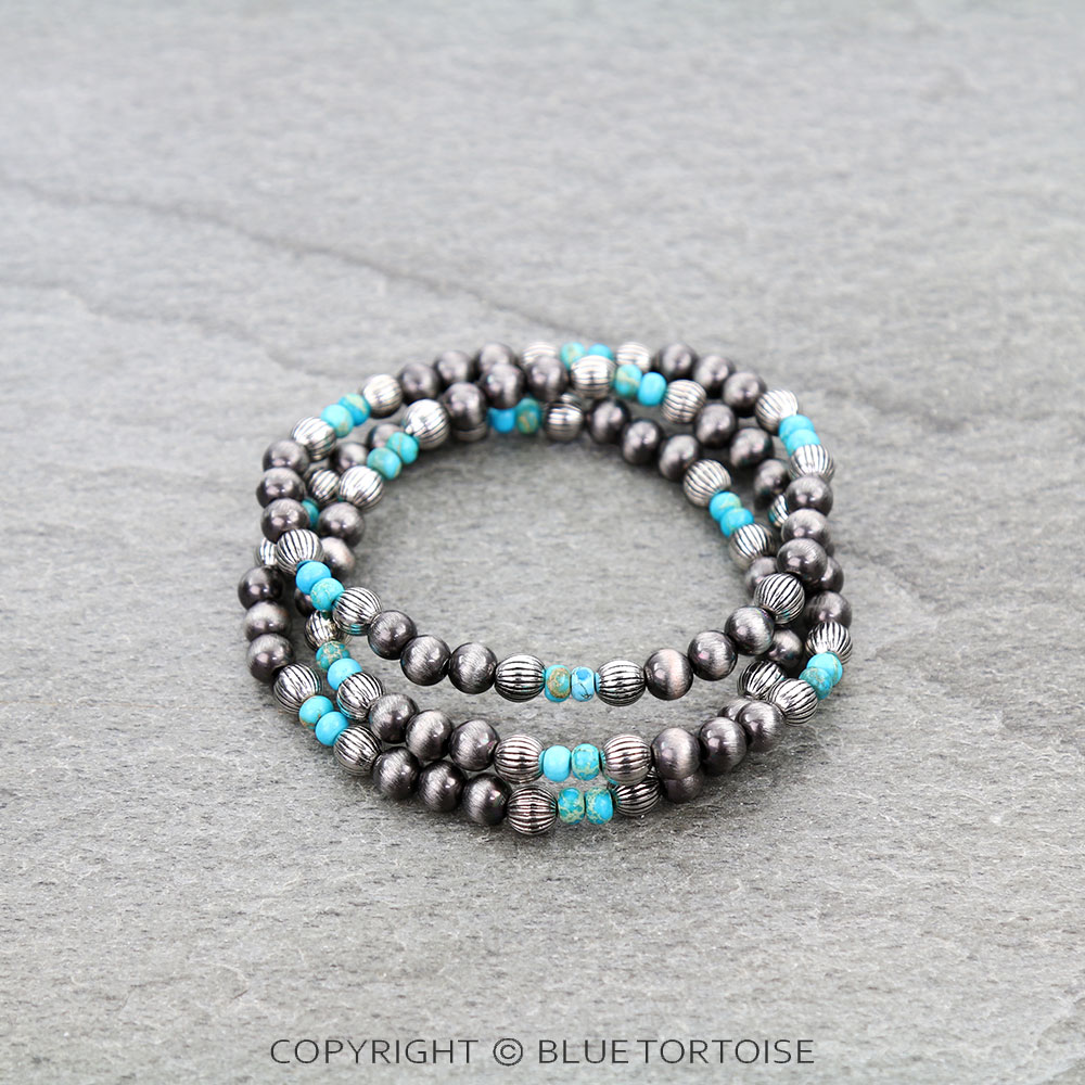 Navajo Style Pearl and Irregular Bead Stackable Bracelet - Image 2