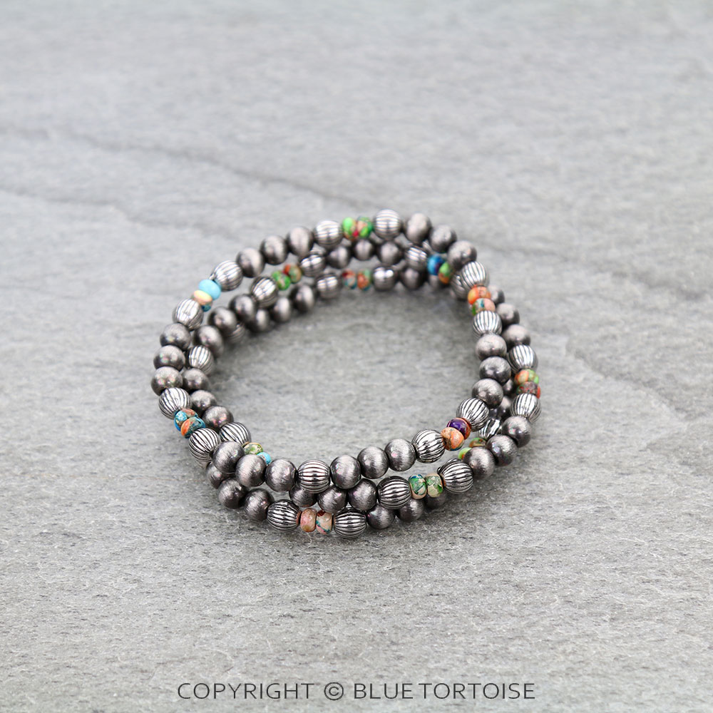 Navajo Style Pearl and Irregular Bead Stackable Bracelet - Image 2