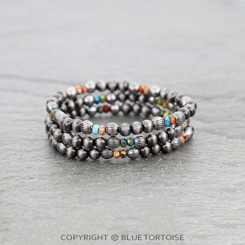 Navajo Style Pearl and Irregular Bead Stackable Bracelet