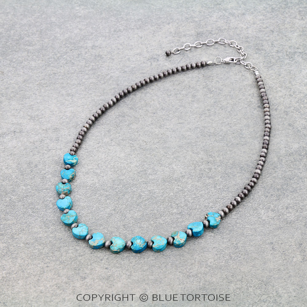 Navajo Style Pearl and Heart Bead Necklace