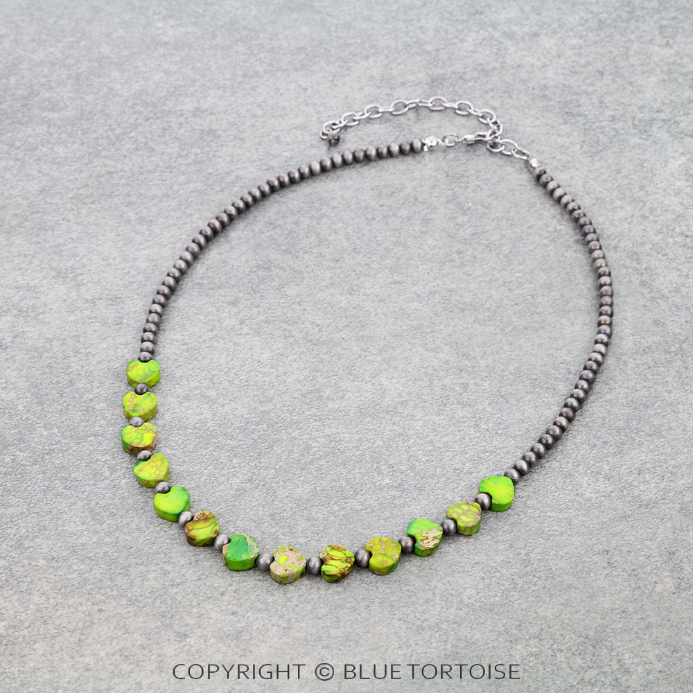 Navajo Style Pearl and Heart Bead Necklace