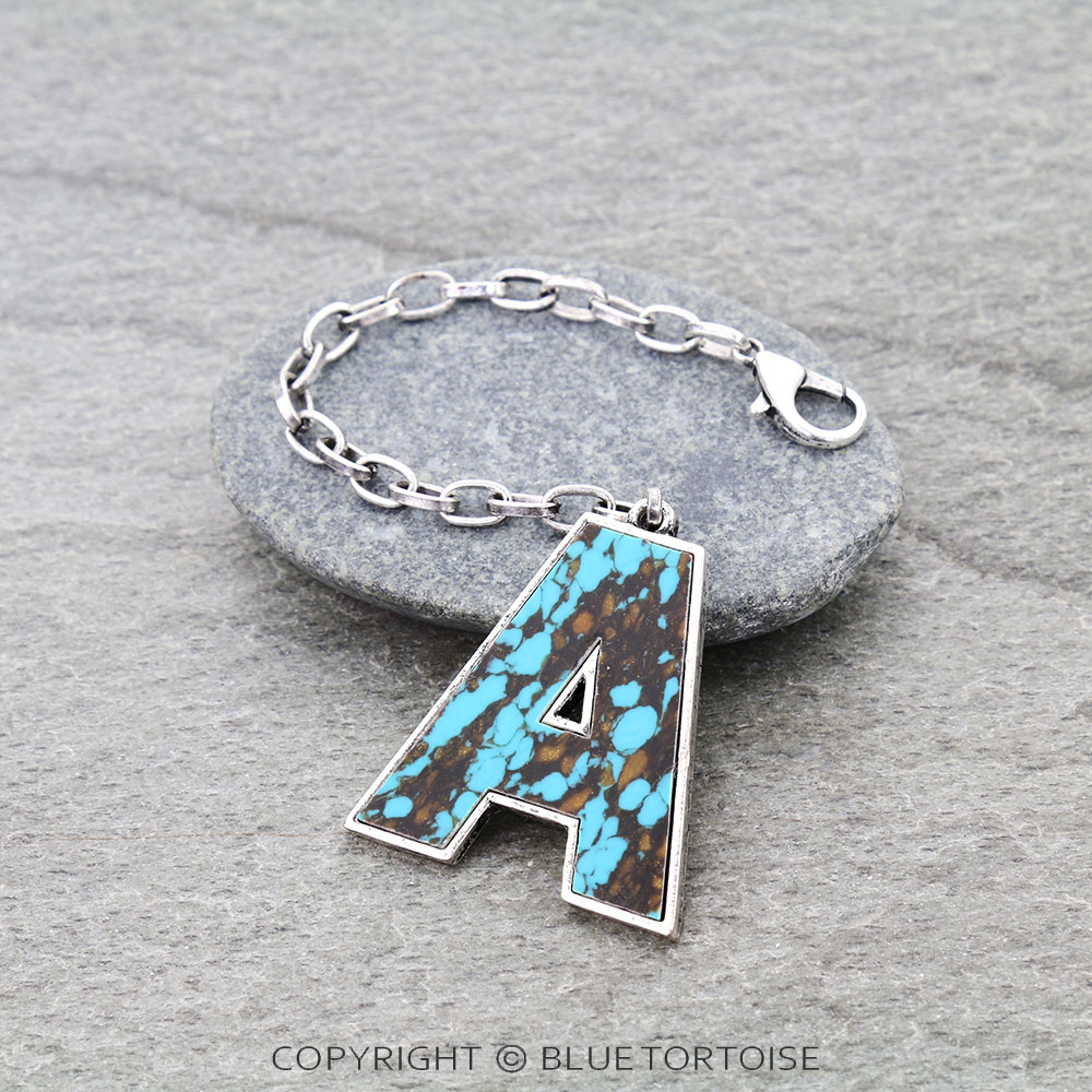 Western Initial Stone Bag Charm