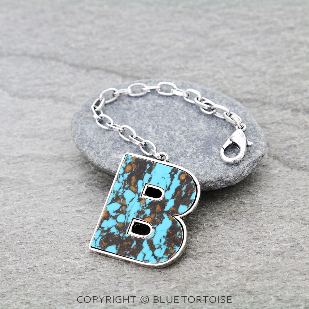 Western Initial Stone Bag Charm