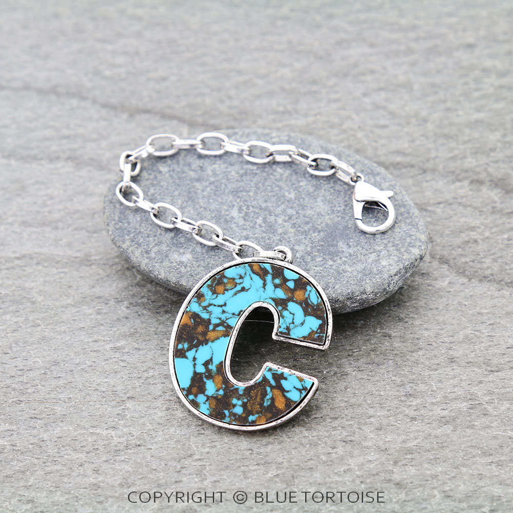 Western Initial Stone Bag Charm