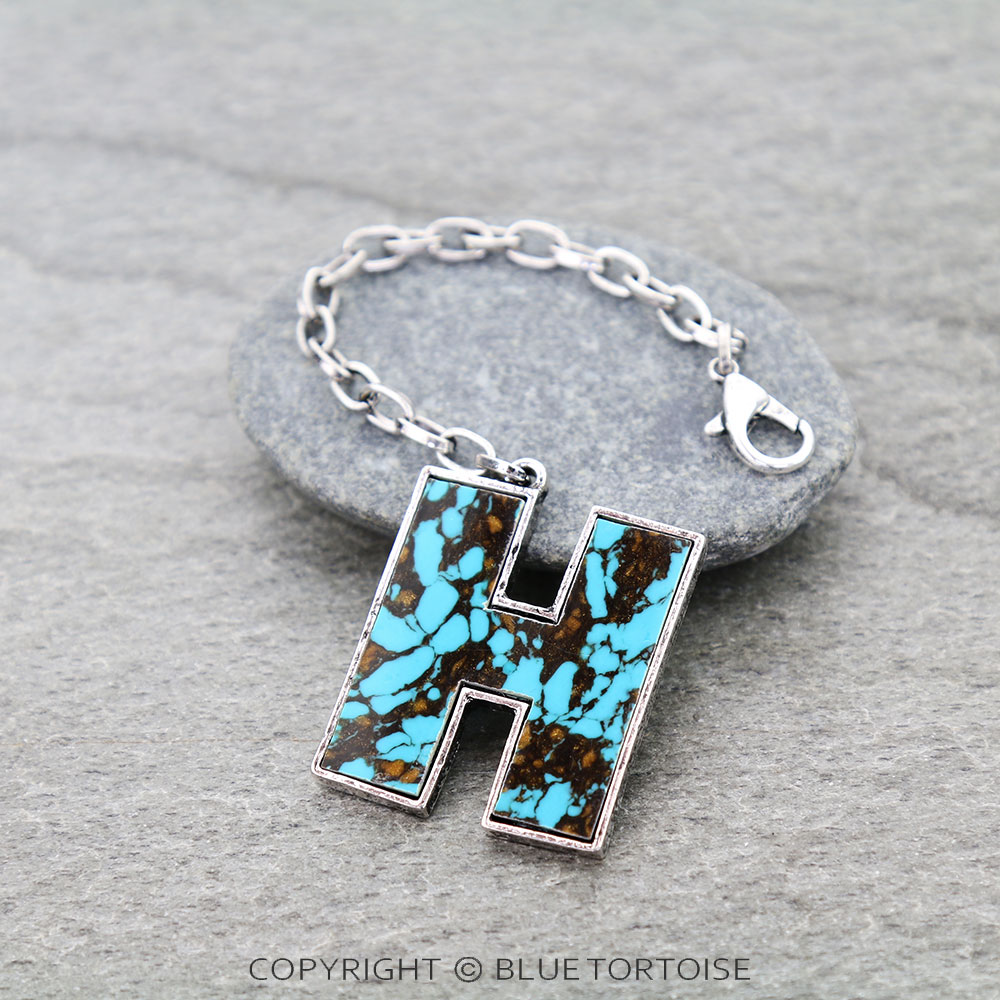 Western Initial Stone Bag Charm