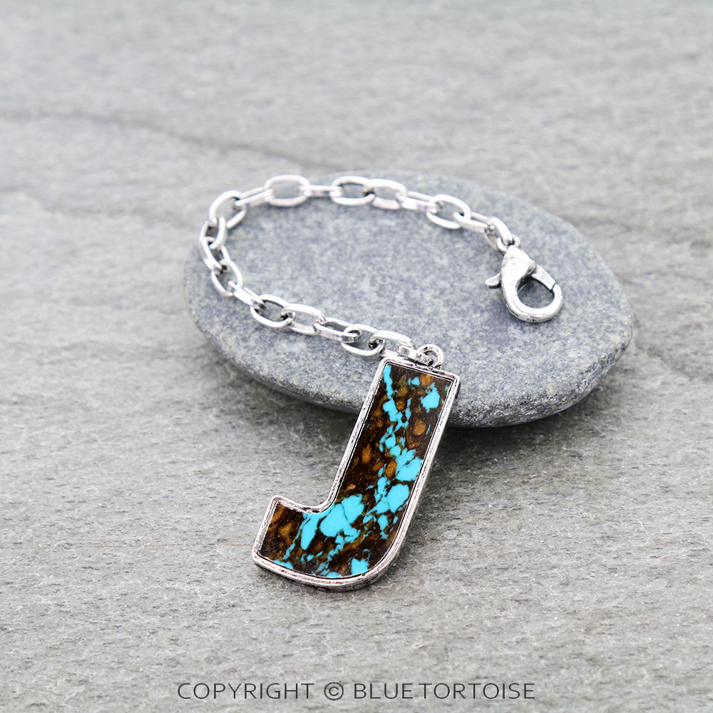 Western Initial Stone Bag Charm