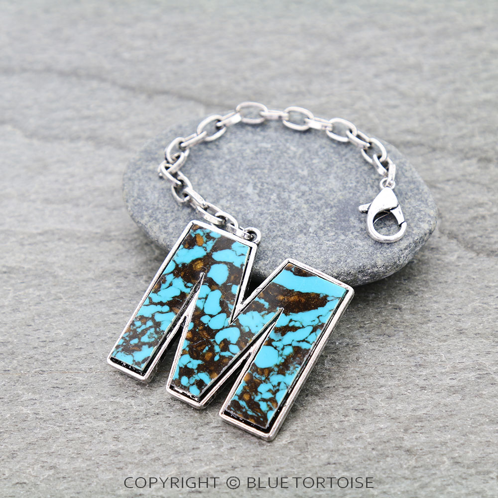 Western Initial Stone Bag Charm