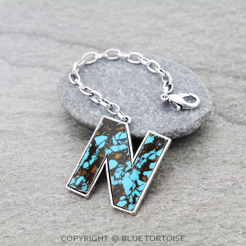 Western Initial Stone Bag Charm