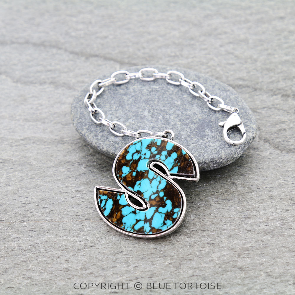 Western Initial Stone Bag Charm