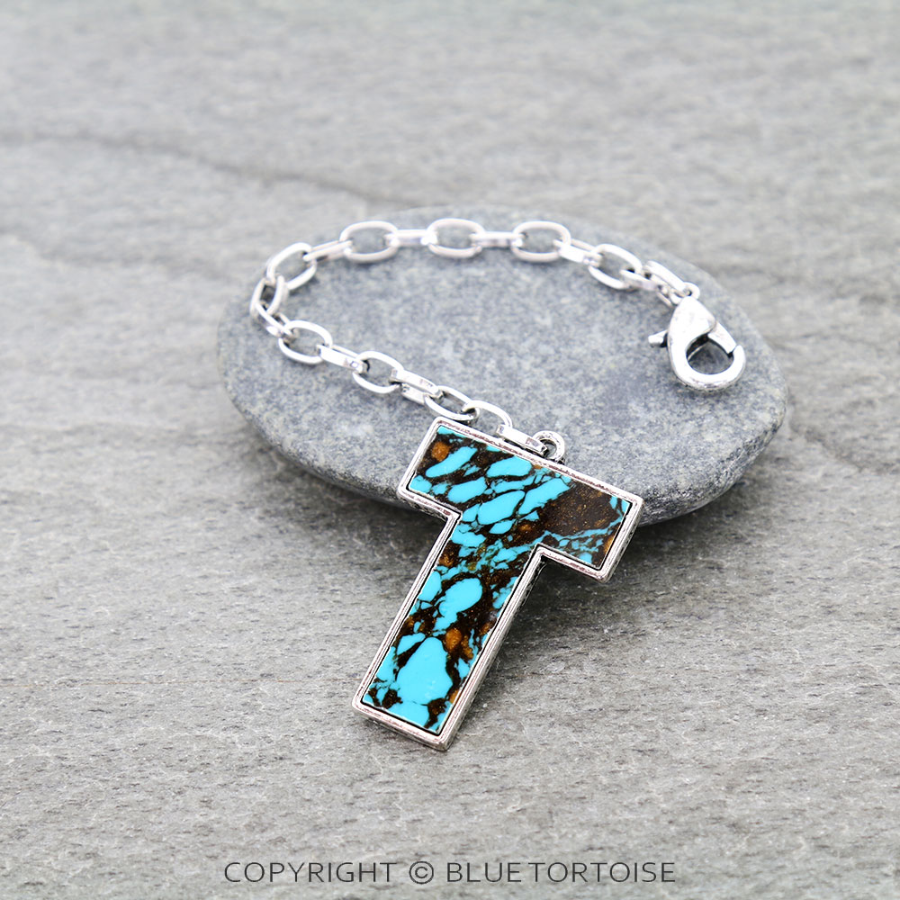 Western Initial Stone Bag Charm
