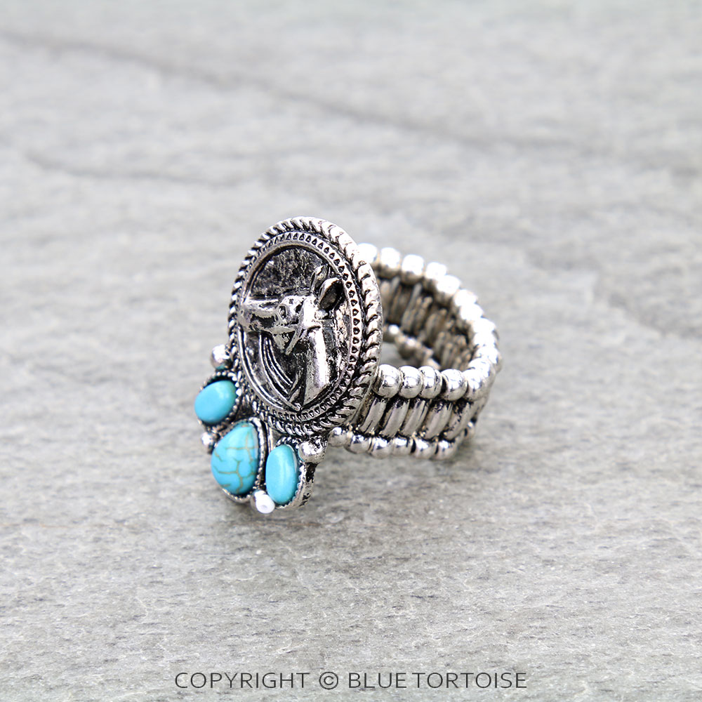 Western Horse Stone Stretch Ring - Image 2