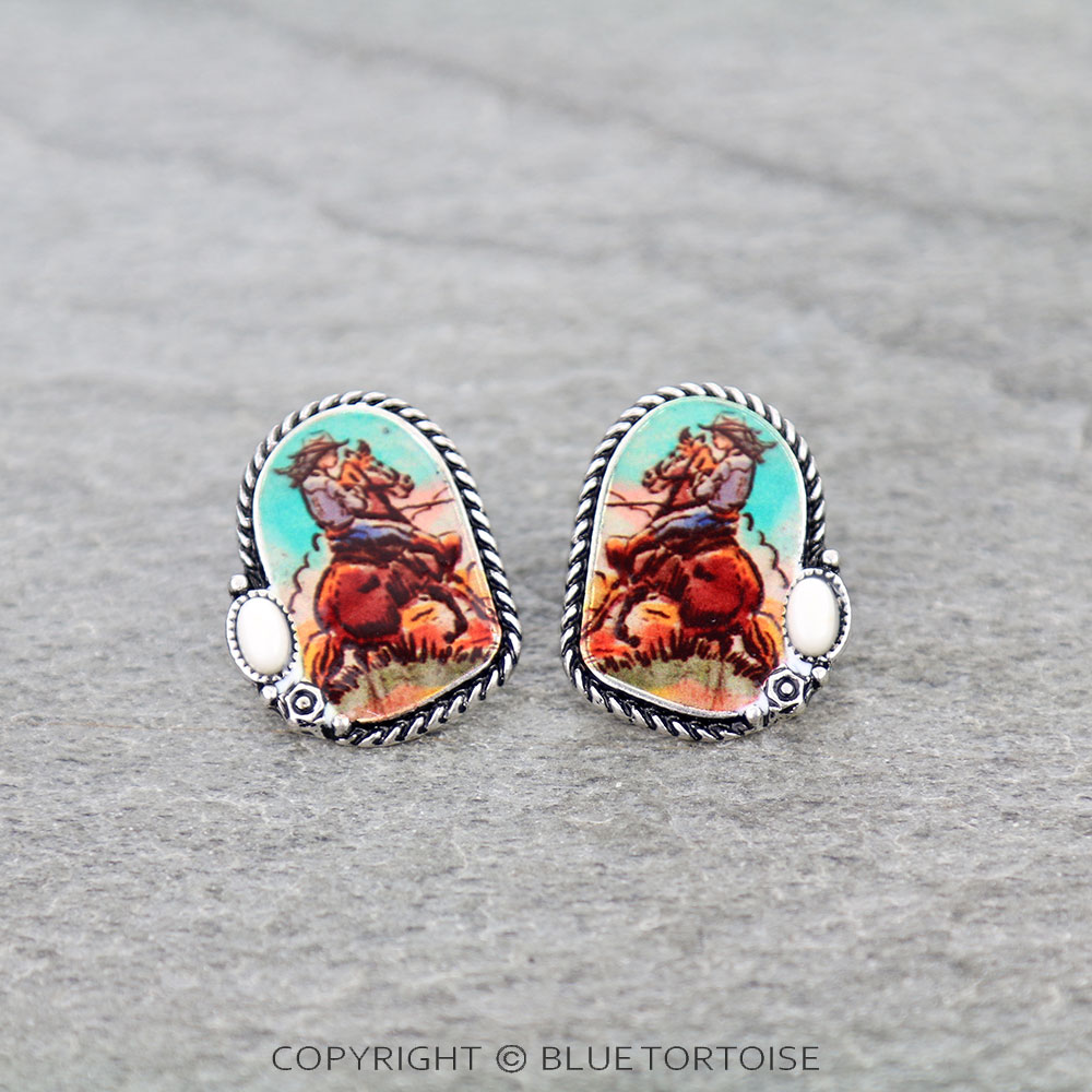 Western Cowgirl Scenery Stud Earrings