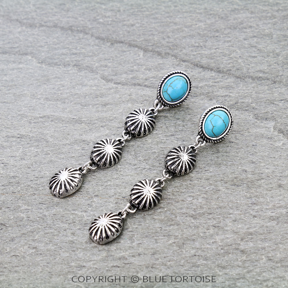 Western Concho Drop Stud Earrings