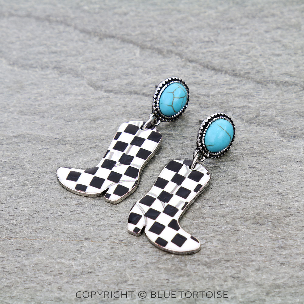 Western Checker Boot Stud Earrings