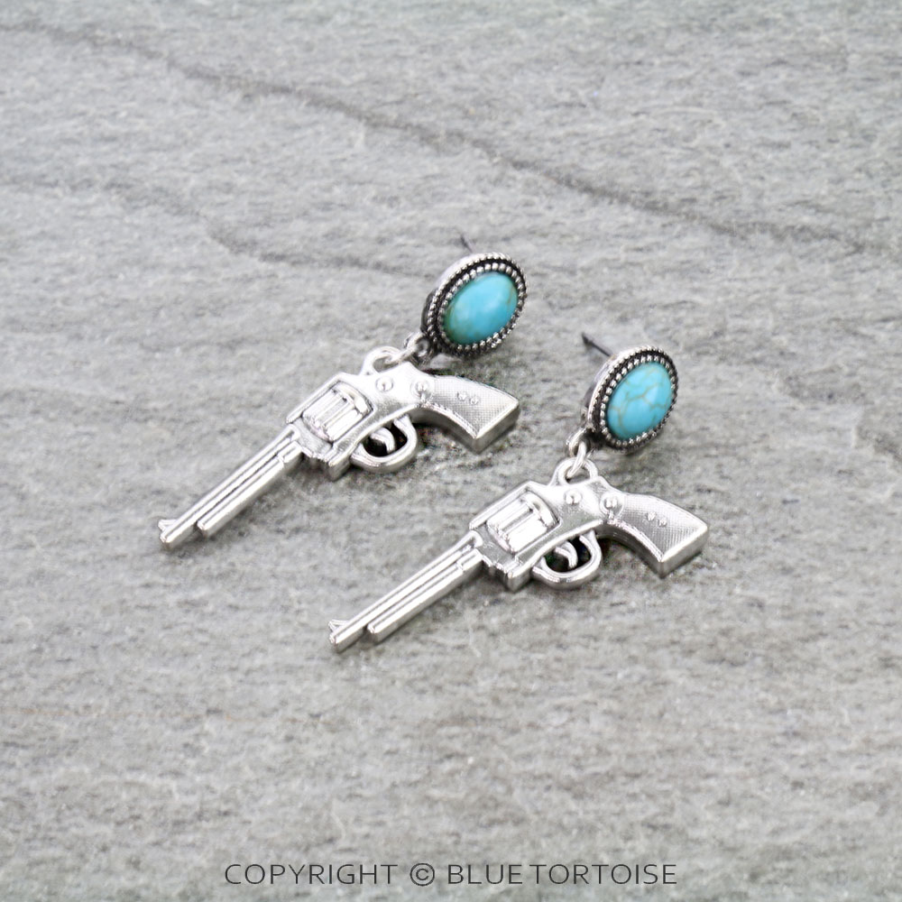 Western Pistol Stone Stud Earrings